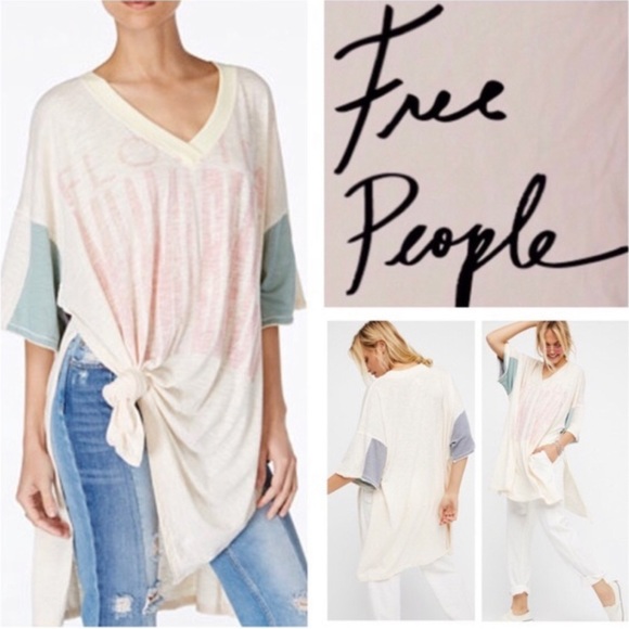 Free People Tops - Free People City Slick Graphic Side Slit Long T Shirt